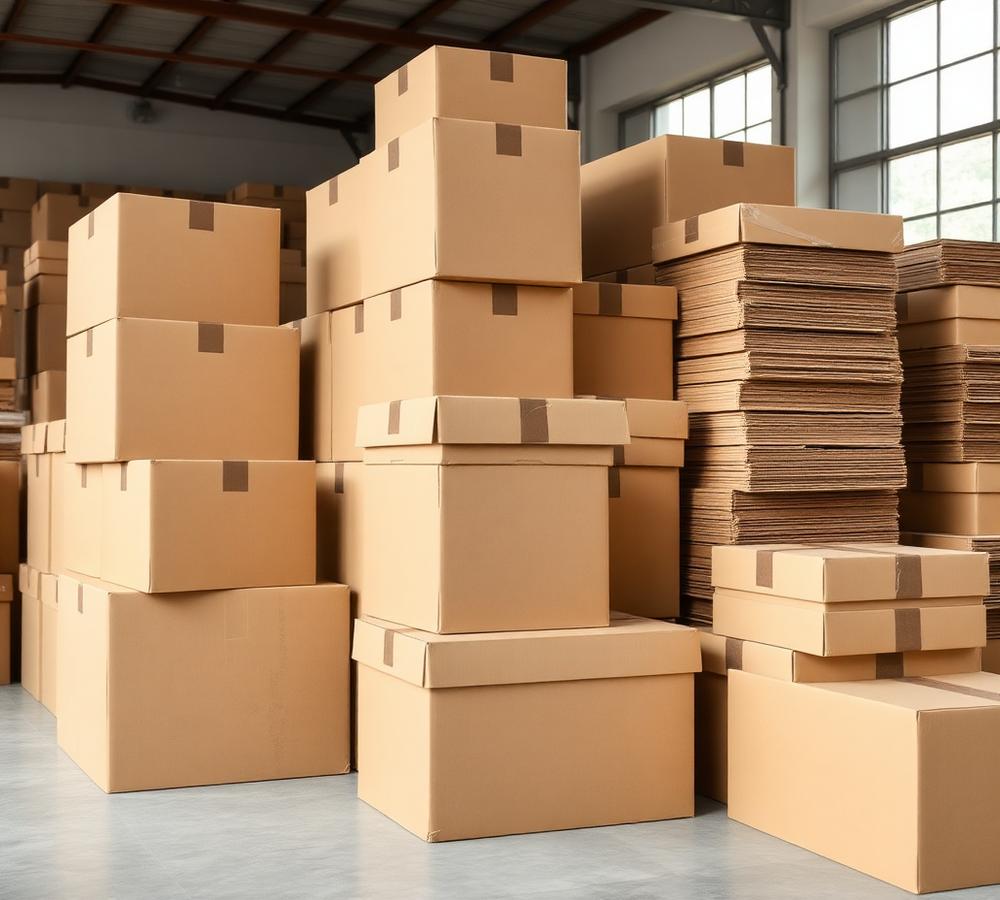 Stacks of finished kraft boxes