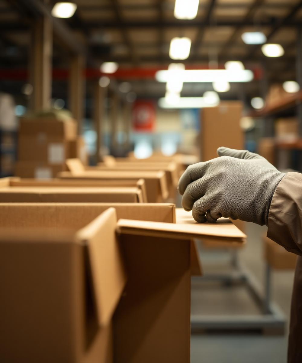 Worker assembling corrugated box